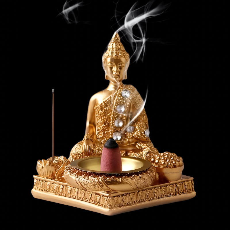 Golden Buddha Incense Burner with Diamond Accents