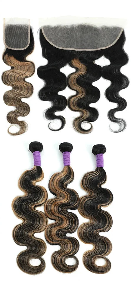 1B/27 Body Wave Bundles With Frontal