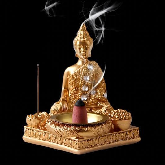 Golden Buddha Incense Burner with Diamond Accents